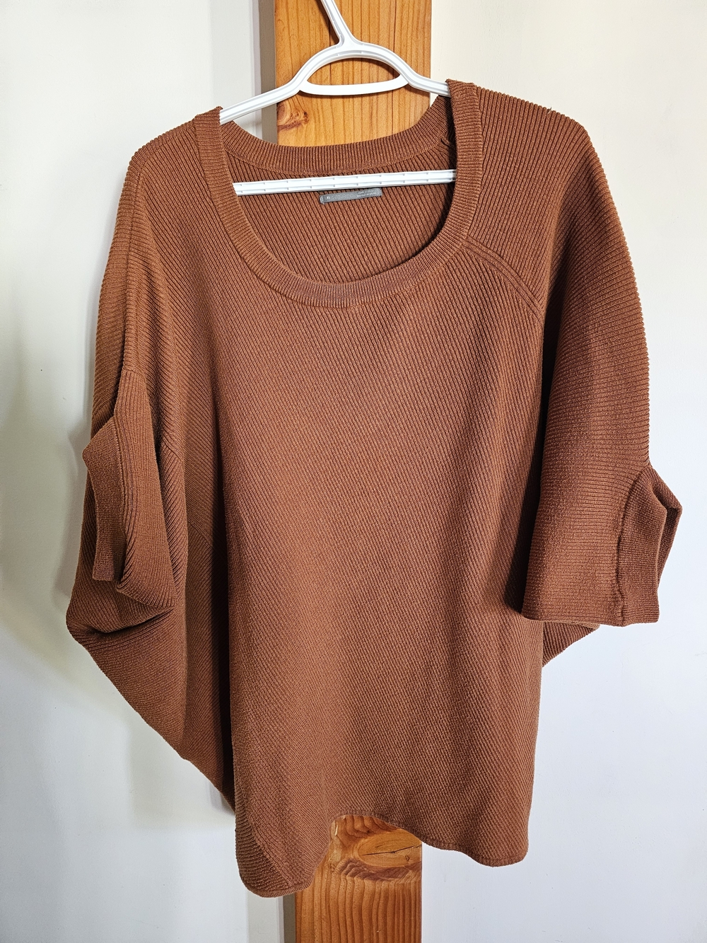 Anthropologie Copper-Brown Ribbed Crewneck Top